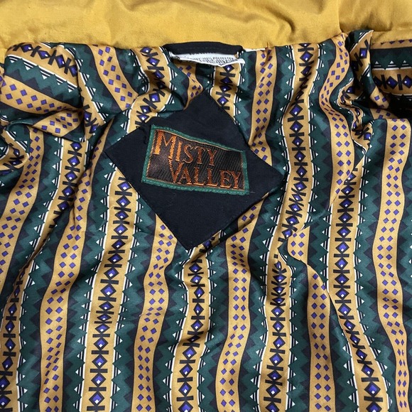 Misty Valley Vintage 80s/90s Abstract Puffer Jacket Women's MEDIUM Black Aztec - Picture 5 of 12
